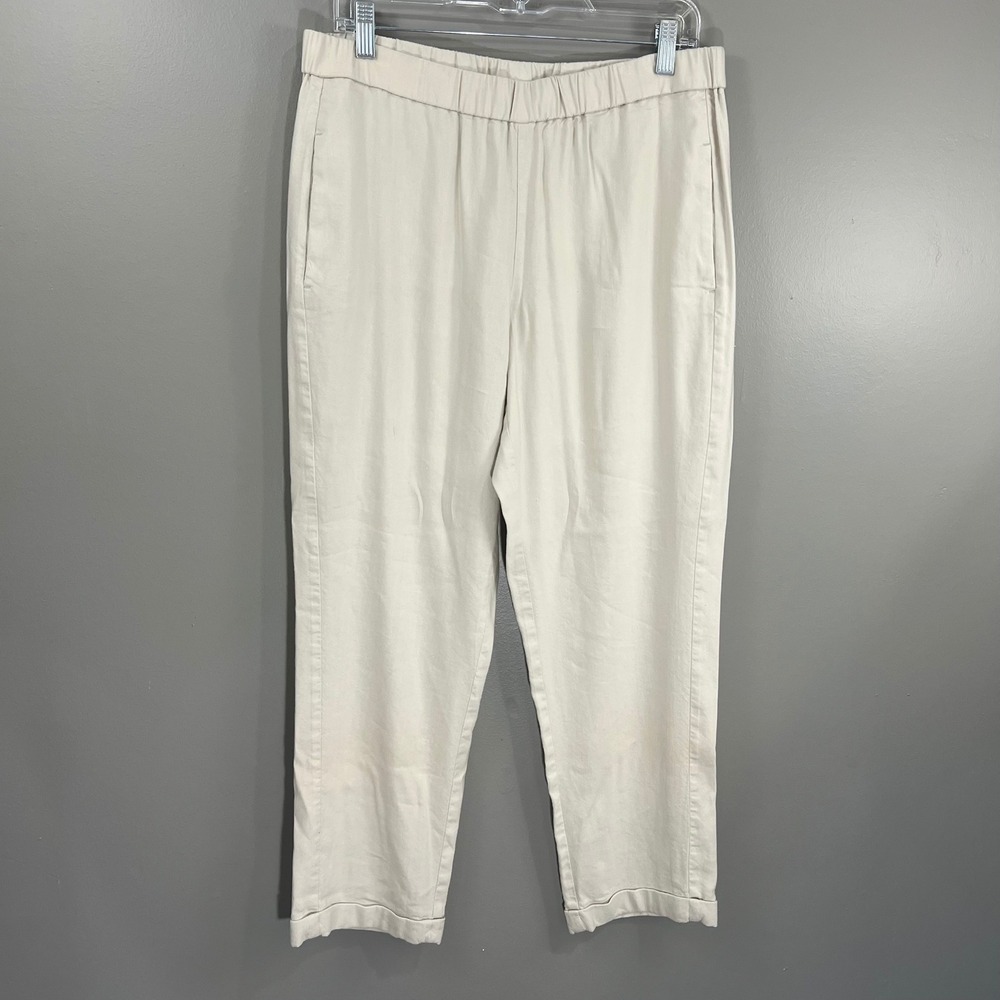 J. Jill Linen Stretch Pants Women M Beige Great Elastic Waist Cuffed Relaxed